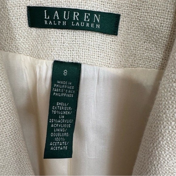 Lauren Ralph Lauren Cream Knit Linen Blazer Black Trim Contrast Size 8 Career - Picture 12 of 12